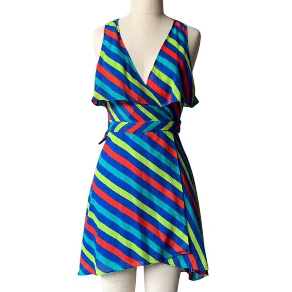 Urban Outfitters Cooperative Rainbow Striped Wrap Short Summer Dress Kidcore - Picture 1 of 8